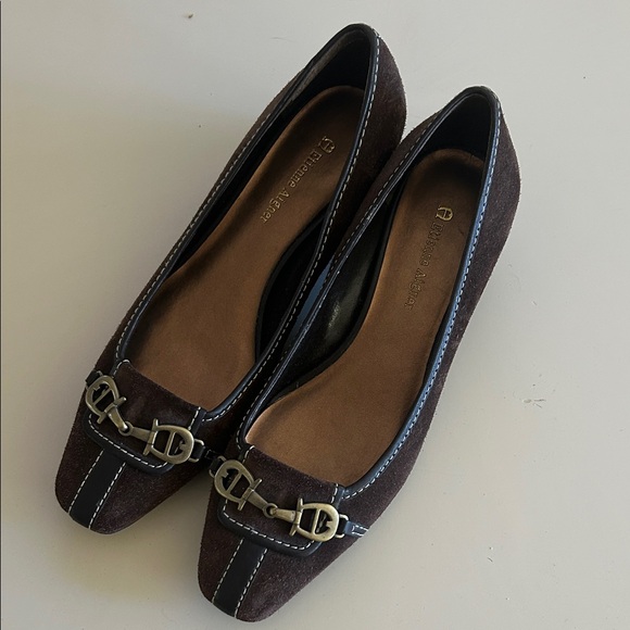 Etienne Aigner Dark Brown Flats with Buckle Detail - Picture 1 of 11